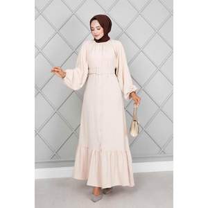 Vestido en crema modesto con cinturón Aerobin - Product Image 1