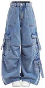 Pantalones vaqueros de tiro alto/tiro bajo para mujer, cintura media, transpirables, de color lavado, ropa de calle holgada, estilo Y2K de alta calidad - Product Image 4