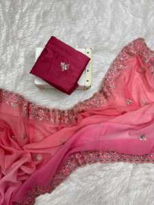 Suave secuencia crujiente bordado multihilo tradicional hermoso borde de corte de arco colección de Sari de seda de secado rápido para fiesta - Product Image 2