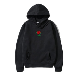 Sweat à capuche 100% coton noir avec rose imprimé pour la fabrication unisexe au Pakistan - Product Image 1