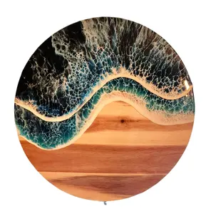 Dessous de verre en bois résine océan vague personnalisé fait à la main napperons design mignon pour la décoration intérieure cuisine Table porte-gobelet tapis en liège Mehak - Product Image 1