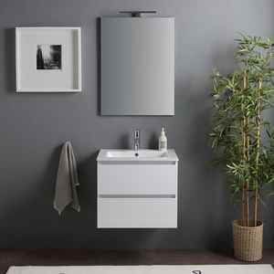 Baltimora Lamp-Mirrored Wall-Hung <b>Bathroom</b> <b>Cabinet</b> 60cm Sink & Glossy White Drawers Modern Sets - Product Image 2