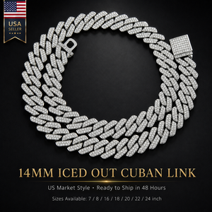 Collana a Catena Cubana Iced Out da 14mm in Lega di Zinco con Strass, Gioielli Hip Hop all'Ingrosso - Product Image 1