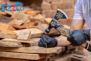 Custom Hand Forged Carbon Steel Viking <b>Bearded</b> Axe Engraved Norse Vegvisir Valknut Hatchet Carved Wooden Handle Camping Tomahawk - Product Image 3