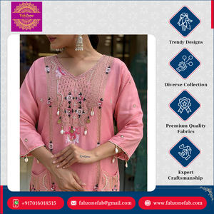 Kurti pantalon FABZONE de style indien traditionnel, moderne, élégant, simple, rose, en soie romaine pure, longueur au sol, coupe ample, haute qualité - Product Image 5