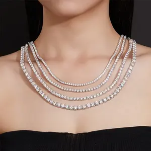 Collar de cadena tipo tenis de plata de ley 925 con diamantes de moissanita VVS de 2mm, 3mm, 4mm, 5mm, 6.5mm, joyería fina de lujo estilo hip hop para hombres y mujeres. - Product Image 3