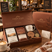 Coffret cadeau de café AT PACK avec sacs de café personnalisés, tasse, porte-clés, aimant de réfrigérateur et emballage haut de gamme pour les torréfacteurs