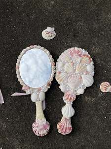 Fashion Handmade Sea Shell <b>Handheld</b> <b>Mirror</b> Cute Pearl Decor Cosmetic <b>Mirror</b> - Product Image 5
