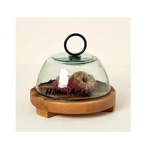 Soporte de pastel de madera hecho a mano con cubierta de vidrio Soporte de servicio de chocolates de forma redonda de último diseño con cubierta de vidrio - Product Image 2