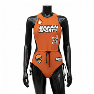 Traje de Baño de Mujer de Alta Calidad en Poliéster y Spandex GSM, Color Naranja y Negro con Paneles Laterales en Contraste, Sublimación con Logotipo Personalizado - Product Image 1