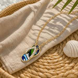 Jeulia Gold Pave <b>Abalone</b> <b>Shell</b> Flip Flop Charm Pendant Necklace - Product Image 2