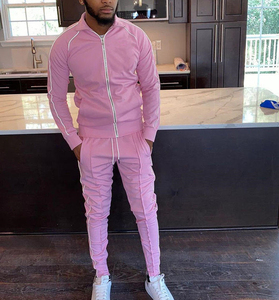 2025 mode nouveau Style col zippé et pantalon personnalisé coton survêtement haute qualité hommes réfléchissant rayure sport survêtements - Product Image 1