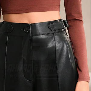 Pantalons en cuir décontractés confortables respirants à taille mi-haute pour femmes en gros, couleur rose, automne-hiver - Product Image 6