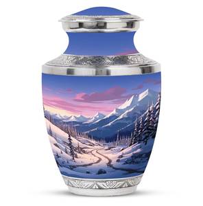 Winter Wonderland Scenic Urn <b>for</b> <b>Ashes</b> Personalized Aluminum Modern <b>Keepsake</b> Adult Burial Customized 1-200 Cubic Inches Urn - Product Image 1
