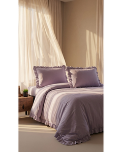 Juego de Ropa de Cama de Lujo en Color Lila, de Polialgodón, Fresco, 200 Hilos, con Funda Nórdica, Sábana Ajustable y 4 Piezas con Volantes, para Cama Doble, para Uso Doméstico y Hotelero - Product Image 4