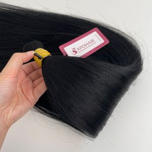 Cutícula a granel recta cruda al por mayor alineada de 100 extensiones de cabello de color 1 negro azabache - Product Image 3