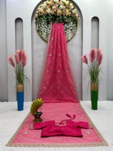 Tibby ipek dijital baskı Saree kodlama ve iplik iş dantel Mono Benglori bluz tasarımcısı etnik giyim - Product Image 2