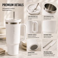 Gobelet isotherme de 40 oz avec poignée et paille, en acier inoxydable à double paroi, tasse de voyage sous vide, personnalisable OEM/ODM, vente en gros