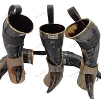 Ensemble de support et étui en corne de style viking 500 ml, en matériau organique écologique, finition polie, sans danger pour les aliments