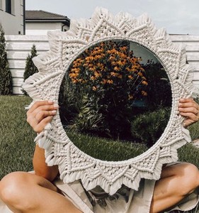 Modern Minimalist Handmade Cotton Woven <b>Mirror</b> - Product Image 1