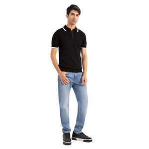 Wholesale Custom Made Men Black Casual Polo <b>T</b> <b>Shirt</b> With Zipper Turn Down <b>Collar</b> And Short Sleeves Men Polo <b>Shirts</b> - Product Image 1