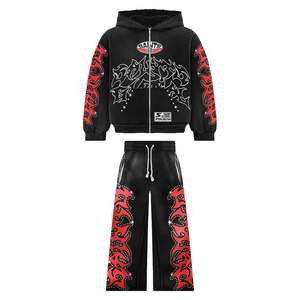 Chándal Vintage de alta calidad para hombre de peso pesado 100% algodón francés Terry impreso diamantes de imitación pantalones de chándal con capucha impresa - Product Image 3