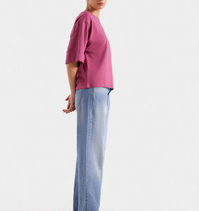 Casual T-Shirts Women <b>Magenta</b> Crew Neck T-Shirt Solid Color Relaxed Fit Short Sleeve <b>Top</b> Summer Ladies Solid Basic Cotton tShirt - Product Image 6