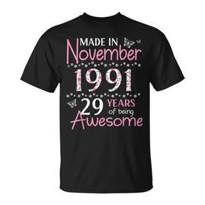 T-shirt per compleanno prodotta a novembre del 1991, 29 anni di successo, unisex, girocollo, manica corta, stampa digitale, per adulti - Product Image 1