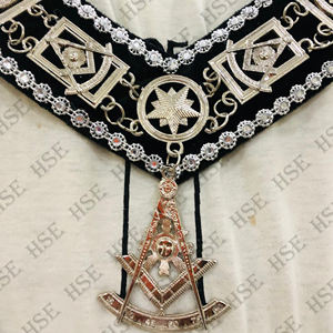 Tablier, poignets et collier de maître maçonnique brodés à la main, gants noirs HSE - Product Image 4