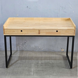 Modern Rubberwood <b>Computer</b> <b>Desk</b> with 2 Drawers and Iron Legs - Product Image 6