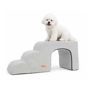 [AllmioPet] Escalier pour animaux de compagnie 3 en 1 de style grotte, 3 marches, gris AMP C3 GR, escalier intérieur pour chien, chat, chiot, chaton, pour canapé, lit, meubles - Product Image 1