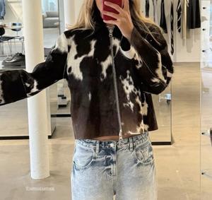 Chaqueta de piel de vaca para mujer, chaqueta de piel de vaca transpirable hecha a mano de primera calidad, chaqueta de piel de vaca con estampado de vaca Natural - Product Image 1