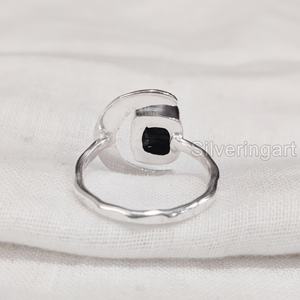 Joyería de piedra en bruto, anillo para mujer, Natural piedra preciosa de turmalina negra, piedra natal de octubre, anillo de luna creciente, anillo de Plata de Ley 925 - Product Image 5