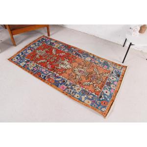 พรมตุรกีขนาดเล็ก 2.3x5.2 ฟุต พรมวินเทจขอบสีส้ม - Product Image 2