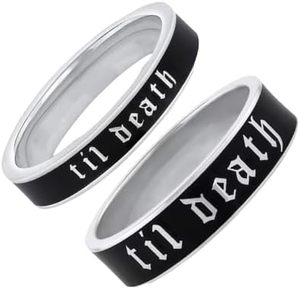 Anillo de Compromiso Apilable Clásico de Oro con 'Esmalte Negro', Anillo Delicado de Plata para Aniversario, Regalo de Promesa para Fiestas - Product Image 3