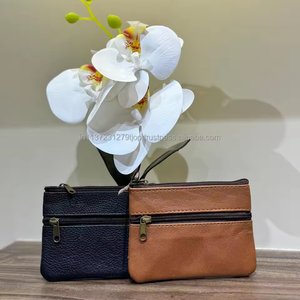 Nuevo bolso personalizado de dos cremalleras de cuero genuino para mujer, Mini monedero personalizado de cuero Real, billetera pequeña, estuches para tarjetas de crédito - Product Image 3