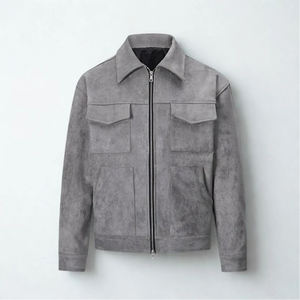 Chaqueta de Gamuza Gris para Hombre, Estilo Urbano Minimalista, Chaqueta con Cierre, Ropa Exterior Informal Moderna, Abrigo Elegante - Product Image 2