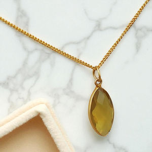 สร้อยคอจี้อัญมณีซิทรีนมาร์คีสทรีน-สร้อยคอโซ่เงินแท้ชุบทอง18K - Product Image 3