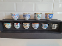 Ensemble de tasses et soucoupes en céramique arabe de style floral, pour thé et café, écologiques, couleurs personnalisables, avec poignée et bordure en or véritable
