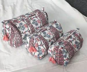 Coton écologique matelassé pour sac ensemble pochettes de maquillage vintage faites à la main avec fermeture à glissière et grande capacité - Product Image 1