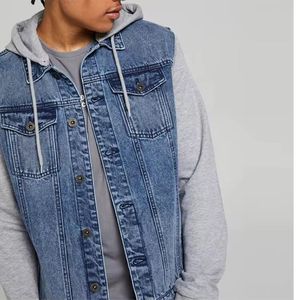 Chaqueta de mezclilla frontal con botones rasgados para hombre de diseño personalizado 2025, ropa de calle de moda de alta calidad con lona OEM - Product Image 6