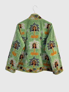 Veste en velours brodée de fleurs, col mandarin, manches longues, grande taille, vêtements d'automne pour femmes - Product Image 2
