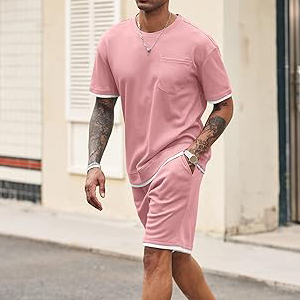 Summer New Men's Casual Breathable Shorts Sets Solid Print Short T Shirt Shorts Solid Tracksuit 2 Piece Set Brand - Product Image 4