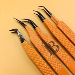 Pinzas para pestañas de visón, pinzas de acero inoxidable para extensión de pestañas, con logotipo personalizado, punta curva de fibra suave, mango liso. - Product Image 6