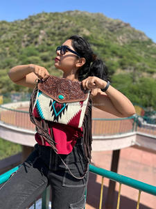 กระเป๋าถือลายหินเทอร์ควอยซ์สีเทอร์ควอยซ์สไตล์วินเทจที่มีนวัตกรรมใหม่กระเป๋าหนังชาวแอซเท็กสไตล์ตะวันตกที่มีขอบเป็นเอกลักษณ์แฟชั่นสำหรับผู้หญิง - Product Image 3