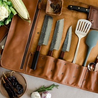 Couteau de chef en cuir personnalisé en gros rouleau sac durable professionnel cuisine outil stockage gaine en cuir pliable étui de transport