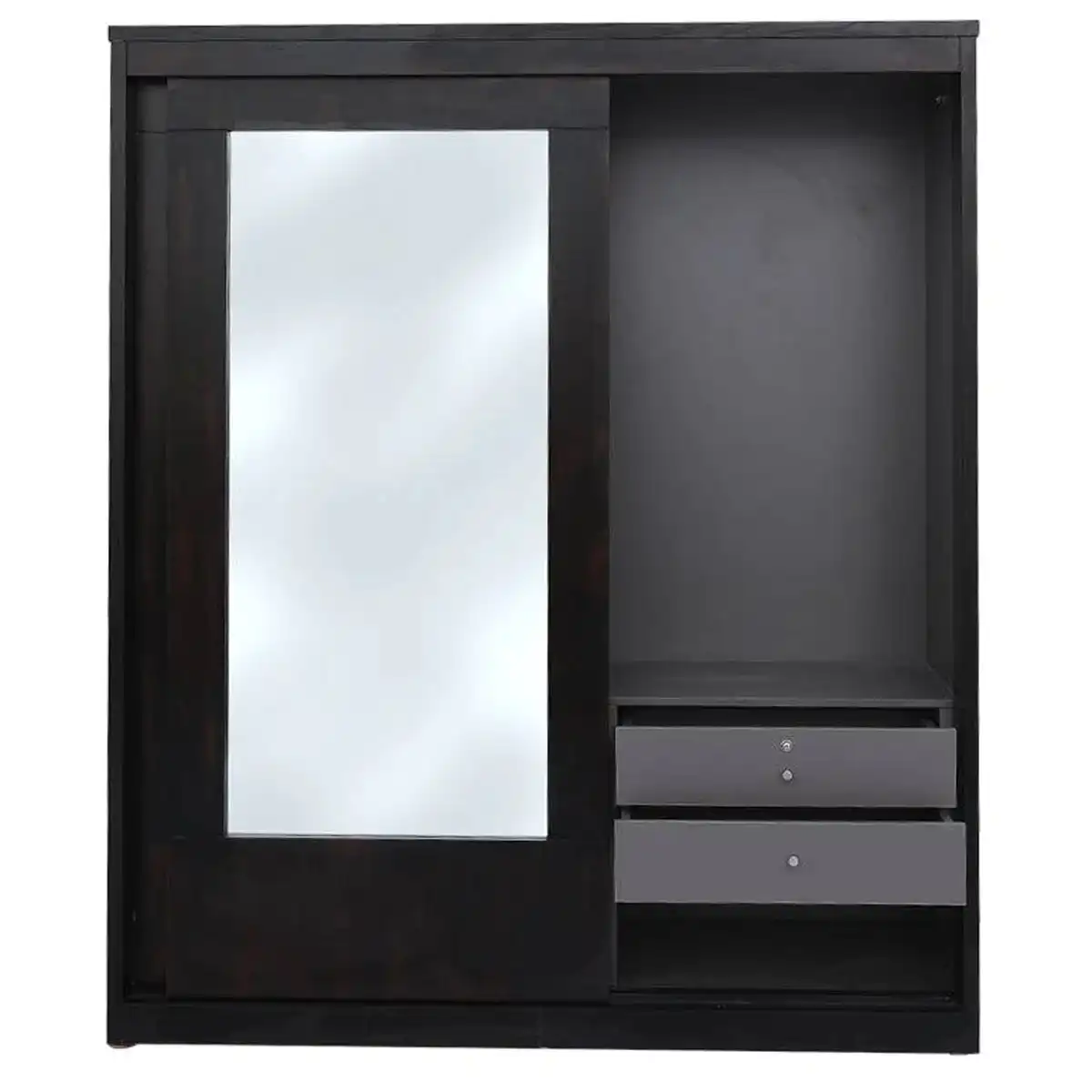 Armario corredizo negro 2 puertas con espejos gran capacidad de almacenamiento cajones armarios varillas colgantes para dormitorio