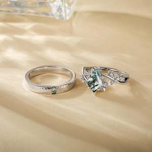 Ensemble d'alliances de mariage Jeulia en agate mousse inspirées de la nature - Product Image 4