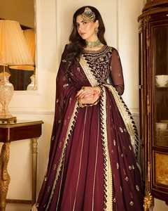 Indien pakistanais dernière mousseline de soie brodée Salwar Kameez avec maçonnerie lourde Collection de mariage de luxe vente chaude robe 0398 - Product Image 5