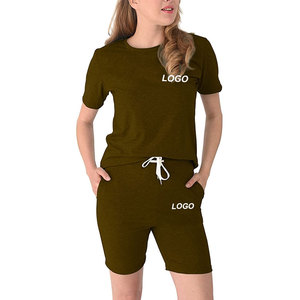 ชุดวอร์มสองชิ้นกางเกงขาสั้นแขนสั้นสีพื้นสำหรับผู้หญิงโลโก้ออกแบบได้ตามต้องการ - Product Image 5